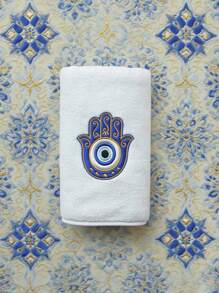 1pc 35x75cm Coral Fleece Fatima Hand Evil Eye Embroidered Towel, Suitable As Holiday Gift, Home, Kitchen, Bathroom Decor Back To School