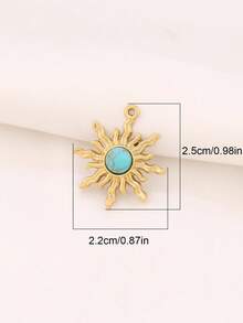 2pcs Stainless Steel Sun Pendant Accessories, High Quality 18K Gold Plated Cat Eye Turquoise Pendant, Suitable For DIY Jewelry Making - Sun Pendant - View 7