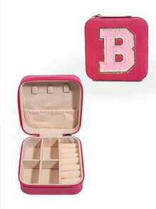 1 Portable Travel Jewelry Storage Box, Summer Portable Mini Travel Box With Mirror, Rose Red Custom Pink Letter Travel Jewelry Box, Small Travel Waterproof Jewelry Storage Box, Portable Jewelry Display Box, Large-Capacity Jewelry Display Box, Mini Double-Layer Ring Box Storage Box, Gift Box, Jewelry Storage Box, Accessory Storage Bagr, Zipper Seal, Suitable For Earrings, Necklaces, Rings Bracelets, Lipsticks, Etc