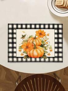 1pc Pumpkin Series Pattern Printed Table Runner, 4/6/8pcs Thanksgiving Pattern Printed Placemats, Suitable For Holidays, Parties, Birthdays, Dinners, Kitchen & Dining Room Table Decor, All Seasons Home Decor & Textile - Multicolor - View 13