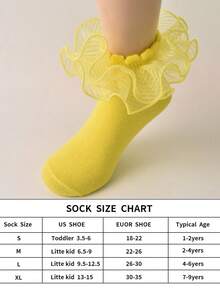 1 双女童荷叶边蕾丝公主派对节日袜子 - 黃色 - 查看 4