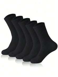 20 双黑色厚款冬季男女中筒袜，时尚休闲舒适户外运动跑步健身徒步压缩袜，商务休闲度假中筒袜