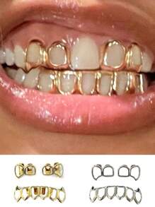 1 Set Punk Hollow Horn Fang Design Unisex Jewelry, Suitable For Nightclub, Halloween, Christmas, Daily Wear, Gold & Silver Colors