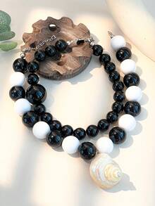 1 件/2 件经典黑白串珠项链，复古波西米亚风格，贝壳装饰，轻巧耐用，适合日常佩戴和海滩度假，实用珠宝 - 彩色 - 查看 3