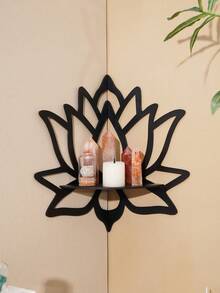 1pc/2pcs DIY Assembly Floating Shelf/Shelves, Minimalist Lotus Shape Wall Mounted Display Racks, Black/White, (Nails Not Included), Suitable For Candle Holder, Home Decor Corner Shelf, Crystal Stone Display Rack, Living Room Shelves - Multicolor - View 8