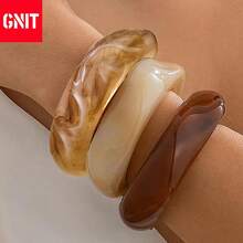 GNIT 3件套不对称亚克力半透明手链套装，个性化百搭，夸张彩色几何设计首饰套装，2025新款复古优雅小众设计，甜美优雅高端女士精致清新首饰，女士完美礼物 - 透色+橘+深咖 - 查看 3