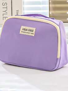 1 pezzo Borsa unisex per cartoleria e trucchi, con manico superiore, multi-strato, in colore unito con decoro in inglese, adatto per scuola e ufficio, essenziale per il ritorno a scuola, regalo decorativo per Ringraziamento, Natale e Ognissanti, astuccio portapenne, astuccio per zaino
