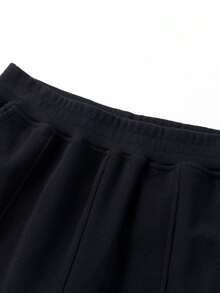 Annil Roupas infantis para meninas, meninos, crianças de meia-idade e jovens, esportivas e casuais, calça única de malha com cintura folgada para o outono - Preto - Visão 4