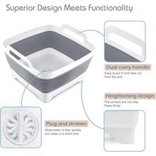 2.4 Gal 9L Collapsible Dish Basin With Drain Plug Space Saving Foldable Sink Tub And Dish Rack For Camping RV Kitchen Storage Vegetable Washing (Gray) - Gray - 查看 3