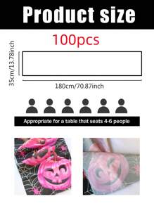 1Pc /100PCS 35*180cm Halloween Pink Pumpkin Themed Polyester Table Runner - Black Spider Web Background, Exquisite Carved Pink Pumpkin Pattern, Suitable For High-End Halloween Parties, Family Gatherings, Festive Dining Table Decoration