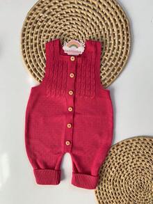 Ema Button Knit Set Girl Bodysuit Overalls Baby Romper - Pink - View 6