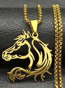 Colar de Aço Inoxidável com Cabeça de Cavalo Estética em Forma de Animal, Cores Ouro, Prata e Preto, Presente para Amantes de Cavalos, Homens e Mulheres