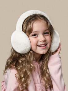 1pc Solid Color Long Rabbit Fur Earmuffs, Kids Foldable Plush Earmuffs For Girls Boy, Cute Winter Warm Ear Protection, Anti-Freezing Ear Warmer, Ear Defenders Kids, Earmuffs - Solid Color Plush Earmuffs - View 2