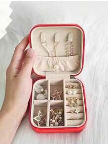 1 Portable Travel Jewelry Storage Box, Summer Portable Mini Travel Box With Mirror, Rose Red Custom Pink Letter Travel Jewelry Box, Small Travel Waterproof Jewelry Storage Box, Portable Jewelry Display Box, Large-Capacity Jewelry Display Box, Mini Double-Layer Ring Box Storage Box, Gift Box, Jewelry Storage Box, Accessory Storage Bagr, Zipper Seal, Suitable For Earrings, Necklaces, Rings Bracelets, Lipsticks, Etc