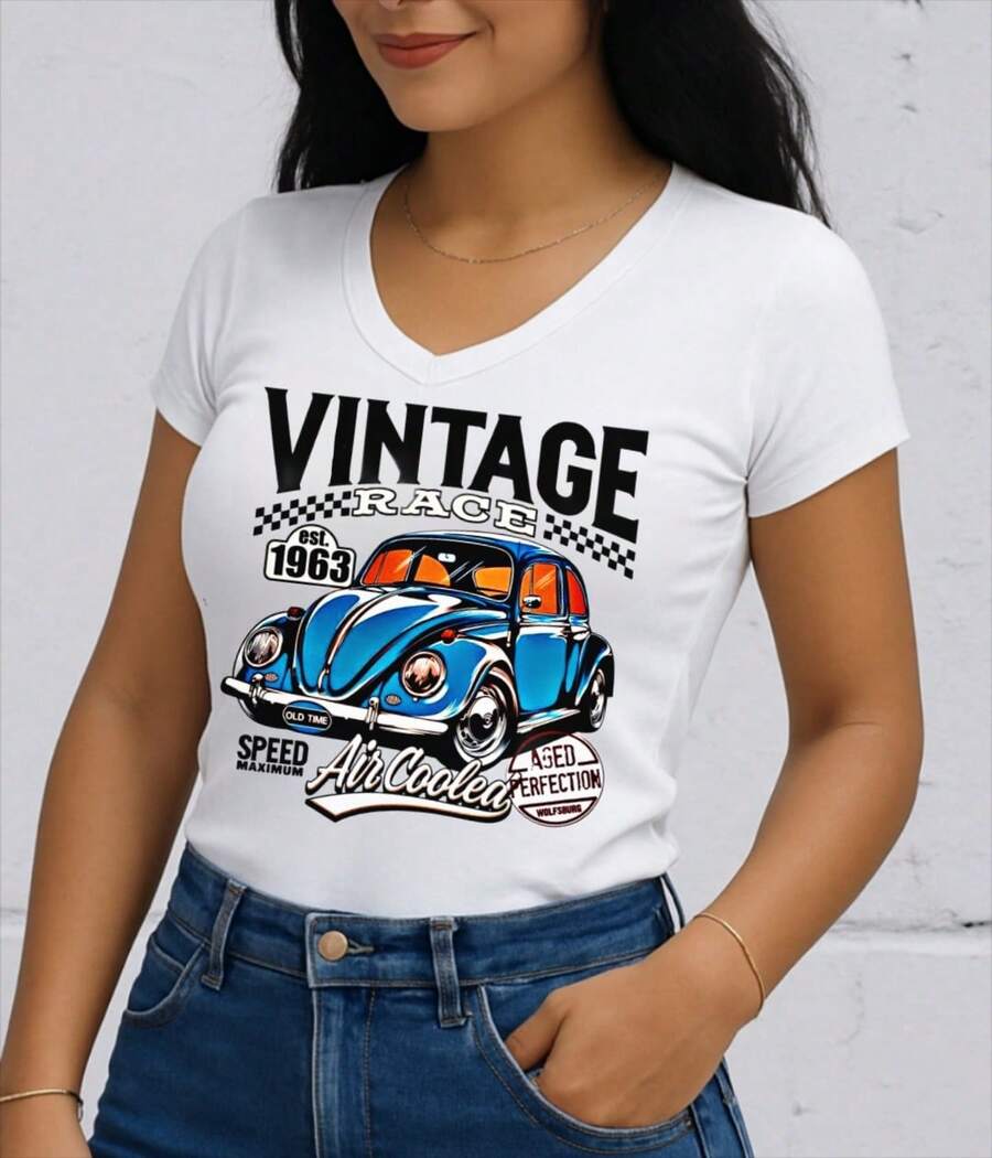 Playera VINTAGE  VOCHO GIRL CAR - Blanco - Ver 1