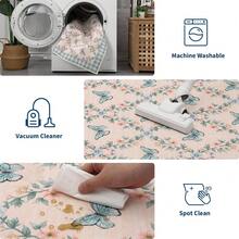 Meiyiu Washable Runner Rug Modern Farmhouse Floral Entryway Runner Non Slip, Low Pile Thin Hallway Rug, Soft Non Shedding Floor Cover, Indoor Foldable Printed Mat For Kitchen Laundry 2*6ft/5*7ft/8*10ft/9*12ft/10*13ft - 藍色/粉紅色-2*6英尺 - 查看 3