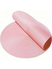 1/2/4/8 szt. Okrągłe tkane podkładki PP, proste różowe okrągłe podkładki na stół do jadalni, zmywalne, antypoślizgowe, odporne na ciepło podkładki na stół do jadalni w domu, restauracji, dekoracji imprezowych, stołu kuchennego w stylu boho, do wnętrz i na zewnątrz, na kemping, wesele, Walentynki - Różowy - Zobacz 3