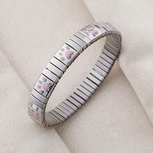 1PC Stylish And Simple Elastic Stainless Steel Bracelet With Paw Prints And Leopard Print Patterns, Suitable For Women's Daily Wear And As A Holiday Or Birthday Gift