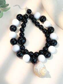 1 件/2 件经典黑白串珠项链，复古波西米亚风格，贝壳装饰，轻巧耐用，适合日常佩戴和海滩度假，实用珠宝 - 彩色 - 查看 4