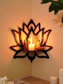 1pc/2pcs DIY Assembly Floating Shelf/Shelves, Minimalist Lotus Shape Wall Mounted Display Racks, Black/White, (Nails Not Included), Suitable For Candle Holder, Home Decor Corner Shelf, Crystal Stone Display Rack, Living Room Shelves - Multicolor - View 2