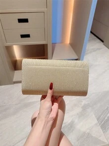 Women's Elegant Fashion Evening Bag, Mini Metallic Glitter Flap Square Bag - Gold - View 9