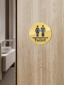 1pc 10cm Glossy Acrylic Wall Stickers, Bathroom Signage Mirror Stickers, Home Decor Wall Decals, Toilet Indicator Sign,For School Supplies,Back To School - Multicolor - View 6