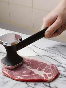 1pc Heavy Duty Zinc Alloy Meat Tenderizer Hammer - Stainless Steel Head & Non-Slip Rubber Grip For Steak, Chicken, Beef, Easy Pounding & Tenderizing, Durable Kitchen Tool For Home Cooking - Black - View 3