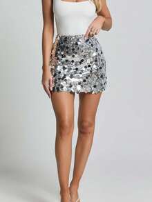 Women's Sequin Mini Skirts Fashion High Waist Slim Fit Skirts Short Skirts Clubwear For Party Holiday - Bạc - Xem 5
