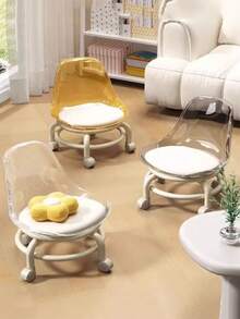 1pc Small Stool With Casters, Quiet Decorative Stool With Swivel Wheels For Home, Transparent Chair Small Bench On Casters Moving Little Stool For Living Room, Children - Multicolor - View 9