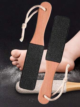 1件/2件套专业足部护理工具套装 - 天然山毛榉木去茧器，配有浮石磨脚器和清洁刷，男女通用，夏季呵护双足，打造柔软光滑美足。