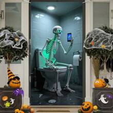 1pc Halloween Door Banner, 35*71 Inches, Festival Celebratory Supplies, Suitable For Indoor And Outdoor Use, Applicable To Haunted House Porch Decor, Horror Theme Party Decoration, Photo Props