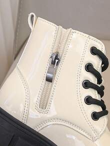 1 Pair Colorful Woven Clover Side Zipper Thermal Lined Thick Warm Boots - Beige - View 7