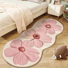 1pc Pink 3-Flower Bedside Carpet, Soft & Comfortable Rug, Asymmetrical Size With 1-5cm Cutting Tolerance, Suitable For Living Room, Bedroom, Entryway, Kitchen, Bathroom, Gaming Room, Study, Plush, Fluffy, Autumn/Winter, Thick/Furry