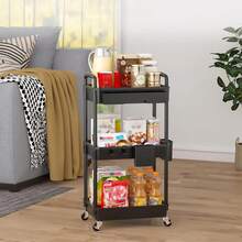3 Tier Rolling Storage Cart With Drawers Rolling Utility Cart With Drawers,Room Decor,Bathroom Decor,Rolling Utility Cart Rolling Storage Organizer Tool For Kitchen,Bathroom,Living Room,Office Outdoor Decor - 黑色 - 查看 6
