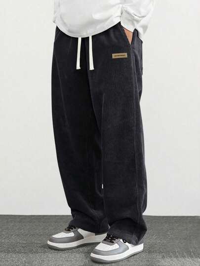 Men's Spring/Autumn Corduroy Casual Straight Leg Pants, Personalized Printed Loose Simple Versatile Sport Trousers