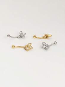 1 件 925 纯银钻石三叶草肚脐环，花朵肚脐莲花金反向肚脐环肚脐饰品女士日常佩戴周年纪念生日海滩度假