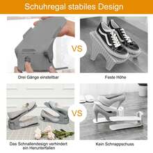LILIIN Adjustable Shoe Racks, Non-Slip Shoe Holders, 3 Height Adjustable, PP Double Layer Shoe Stacker Set, Space-Saving Shoe Storage, Grey, 10/30 Pieces - Grey - View 3