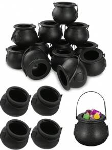 6 件万圣节黑色迷你女巫桶糖果桶带手柄糖果架 - 万圣节糖果碗，非常适合万圣节派对装饰、不给糖就捣蛋、节日派对用品