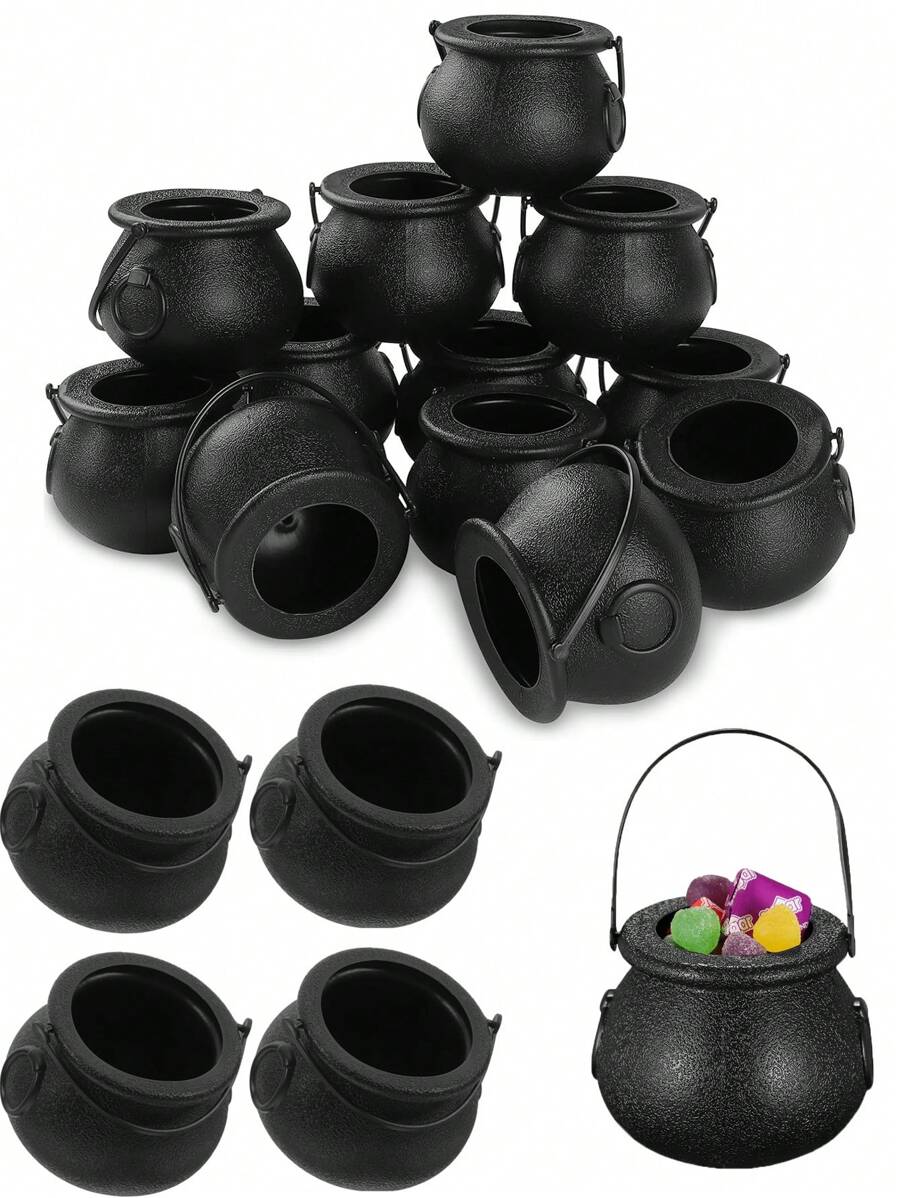 6 件万圣节黑色迷你女巫桶糖果桶带手柄糖果架 - 万圣节糖果碗，非常适合万圣节派对装饰、不给糖就捣蛋、节日派对用品