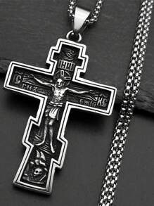 Retro ortodox icoană cruce statuie crucifix pandantiv colier pentru femei bărbați oțel inoxidabil culoare argintie hip hop lanț bijuterii