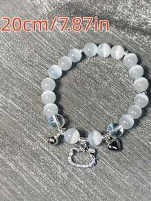 5 piezas, pulsera con encanto de  oficialmente autorizada por  - Estilo Y2K E y accesorio Kawaii elástico, que incluye colgante con forma de corazón, alas de ángel y llave, cristal sintético de piedra natal de agosto, lindo regalo de dibujos animados, uso diario del Día de San Valentín para niña, colgante de pulsera de , joyería diaria, accesorios para fiestas, diseño divertido, decoración de cuentas, regalo para cumpleaños, pendiente con diseño de perlas, accesorio para niñas - Multicolor - Ver 5