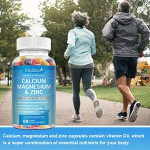 MULITTEA Calcium Magnesium Zinc Gummies | 60pcs | 300mg Ca, 51mg Mg, 7.5mg Zn + 75mcg Vit D3 | Bone Health, Nerve & Immune Support | For Women, Men & Teens | Non-GMO, Gluten/Nut-Free - One bottle (60 capsules) - 查看 8
