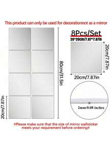 8pcs Acrylic Square Mirror Wall Stickers - Self-Adhesive, No Power Needed, Suitable For Home Gym, Bedroom Vanity And Decoration