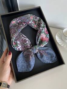 1 件优雅复古佩斯利花卉印花 27.6 英寸方形围巾，波西米亚风格女式头巾，时尚百搭头带，领带，发饰，适合日常穿着和户外搭配围巾