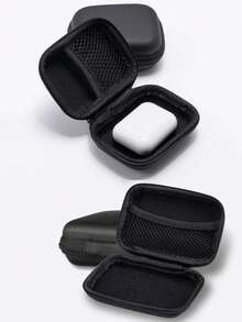 1pc Black EVA Zipper Earphone, Cable, Power Bank, Charger Storage Case - Waterproof, Scratch-Resistant, Portable Carrying Organizer Box For Back To School