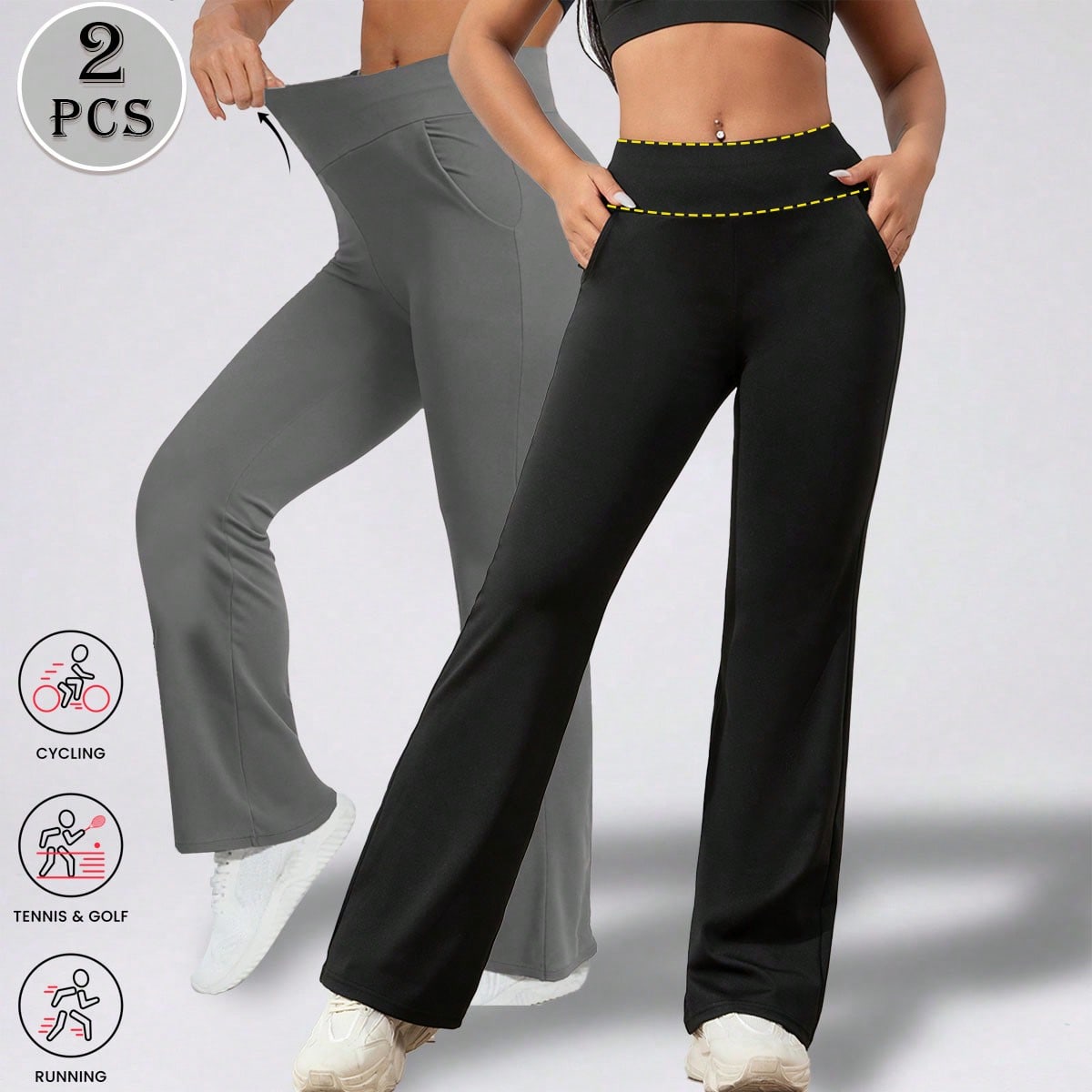 Piezas Pantalones de Yoga con Bolsillos para Mujer Cintura Alta Sin Costuras Pierna Acampanada Leggings Control de Abdomen Altamente Elásticos y Tran