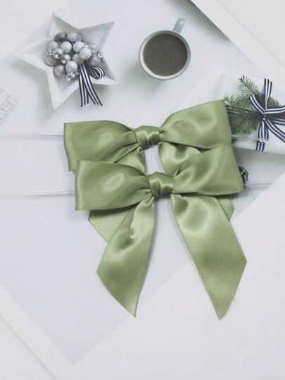 12pcs Green 3.5-Inch Twist Bows, Suitable For Gift Bags; Pink Satin Ribbon Bows, Suitable For Gift Packaging; Pre-Made Bows For Crafts, Party Favors, Weddings, Baby Showers