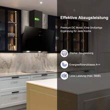 SNDOAS Dunstabzugshaube 60cm, Kopffreie Wandhaube mit 550 m³/h Starker Saugleistung, inkl. Aktivkohlefilter, LED-Anzeige Touchscreen, Verzögerungs-Ausschaltfunktion, Abluft/Umluft, Schwarz [Energieklasse A++]