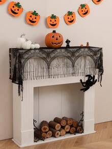 1pc Black Skeleton Lace Hanging Screen Curtain, Holiday Decor - Black - View 3