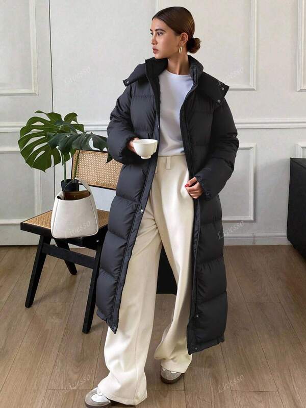 Livesso Zipper Front Hooded Padded Thick Pockets Coat, Winter Women Padded Coat